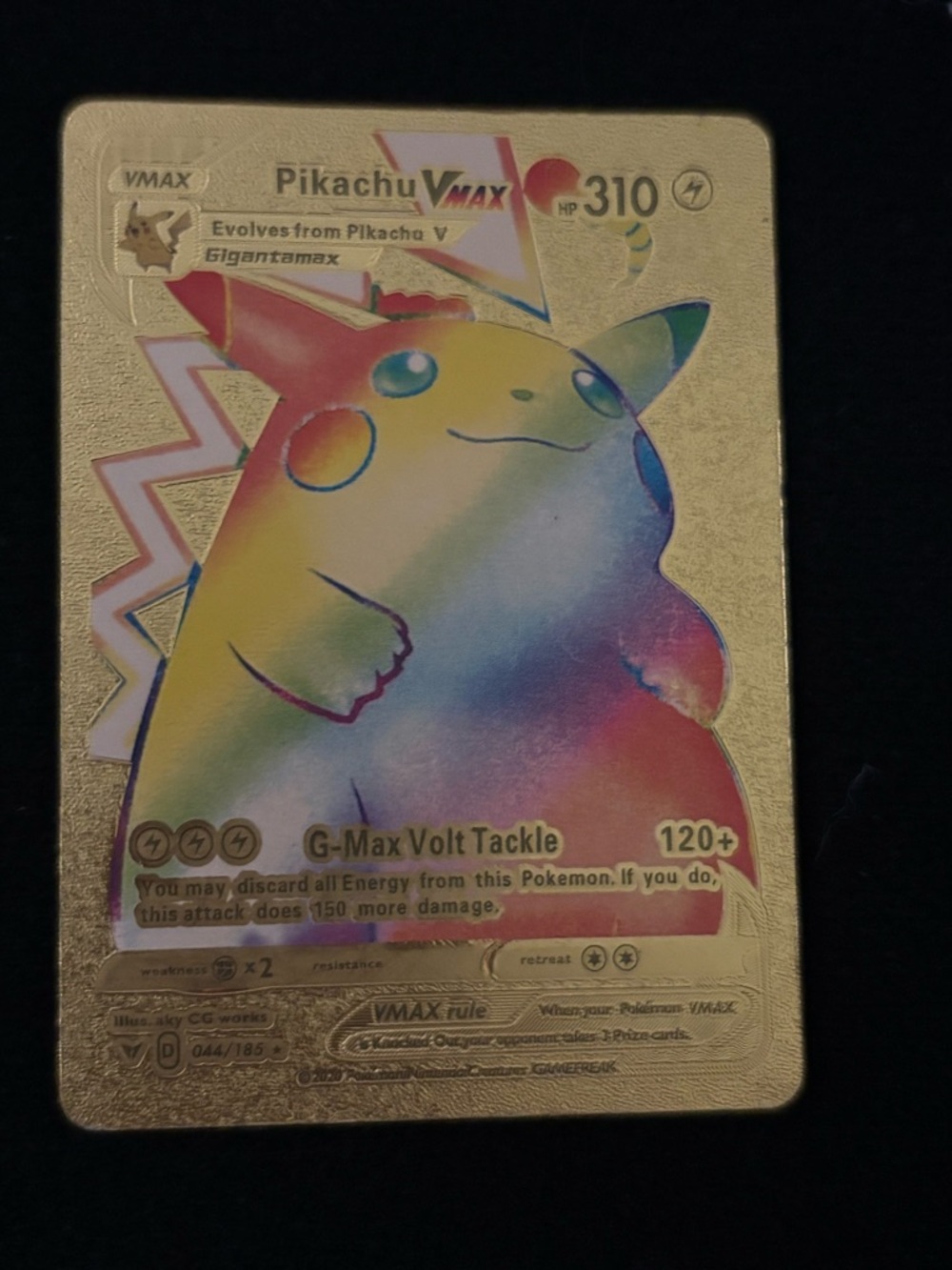 Pokemon Rainbow Pikachu VMAX Gold Foil Card